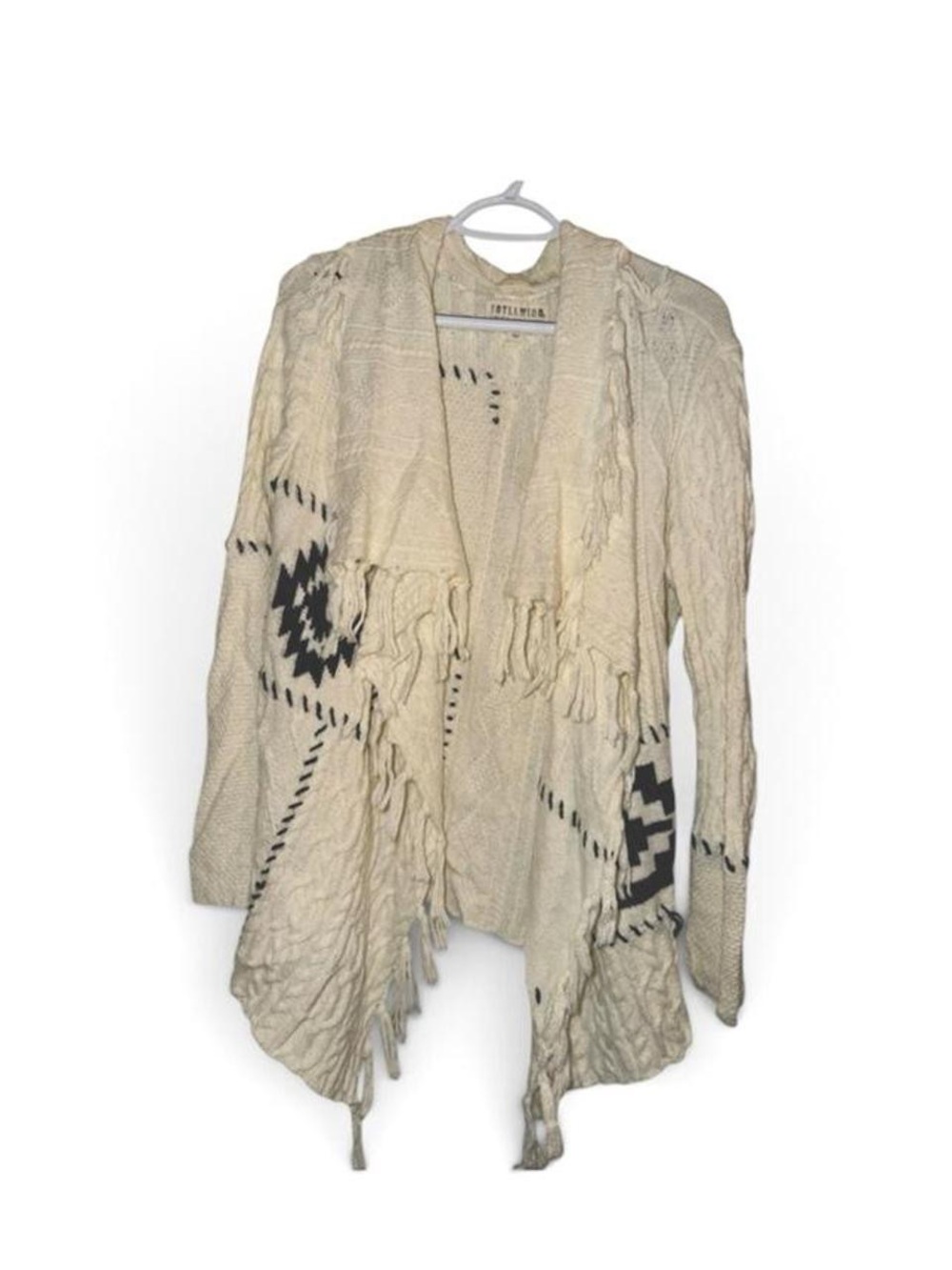 Idyllwind Aztec Ivory Fringe Open-Front Women’s Cardigan Sweater M Cozy & Warm